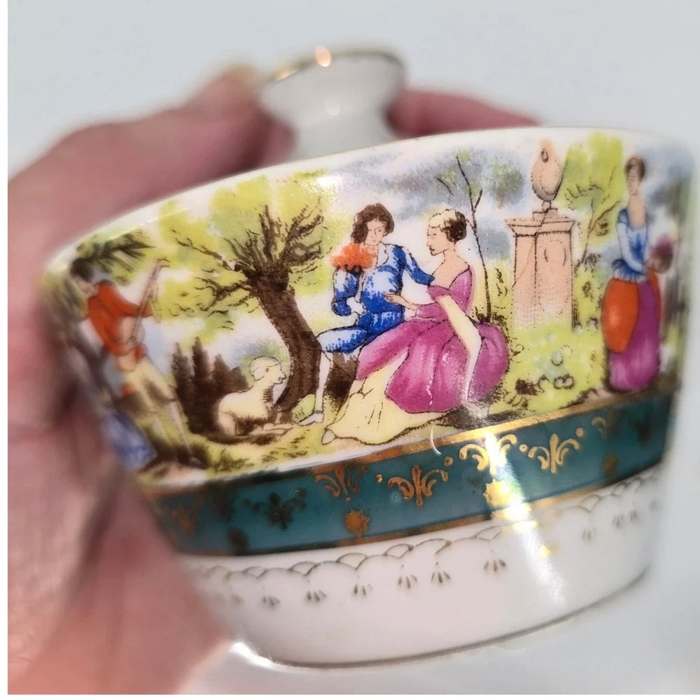 Vintage Fragonard Style Porcelain Tea Set‎ Teapot Sugar Creamer Courting Couple